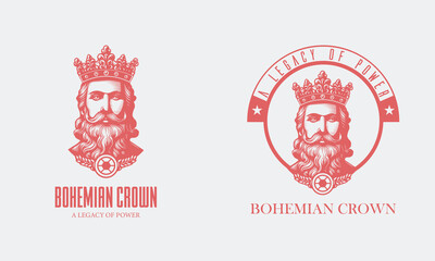 Regal Man in Crown Logo for Bohemian Crown - Powerful Red Design