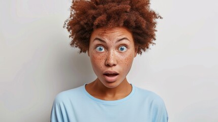 Surprised Woman with Freckles - obrazy, fototapety, plakaty