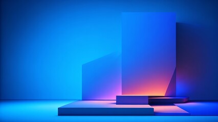 Podium background blue platform product 3d studio stage pedestal light. Creative, AI Generated