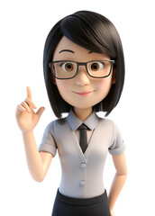 3d style of asia woman in office worker uniform, with glasses She is OK hand, isolated on transparent background