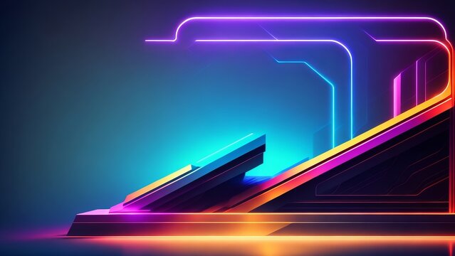 Podium background 3D light tech stage future platform game abstract. Creative, AI Generated