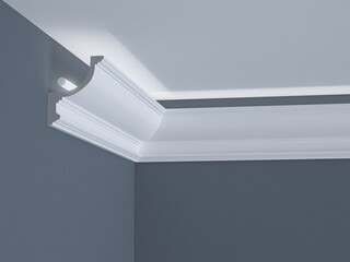 Ceiling cornice for LED lighting. 3D Render.