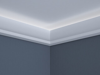 Ceiling cornice for LED lighting. 3D Render.