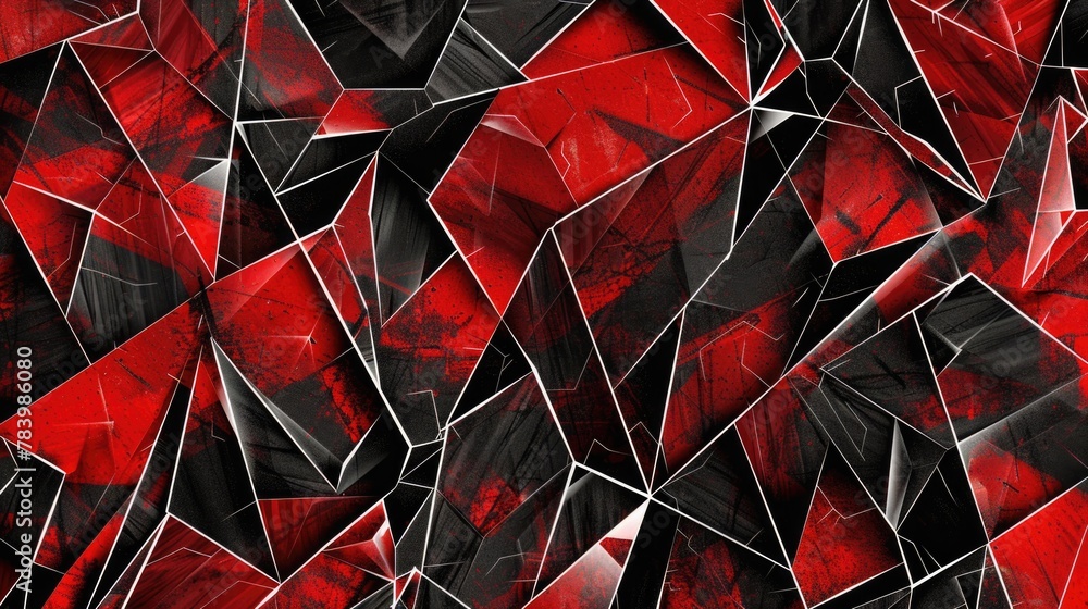 Poster black red low-polygonal background in the form of polygons and white lines between them. ai generati