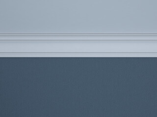 White ceiling cornice, blue wallpaper on the wall. 3D Render.