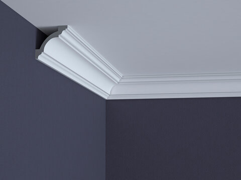 The ceiling cornice is white. 3D Render.