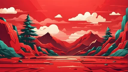 Gordijnen Comic-Style Flat Design Background with a Vibrant Red Color Scheme © UZAIR