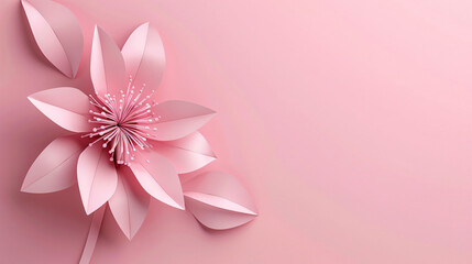 Origami pink flower on pink background
