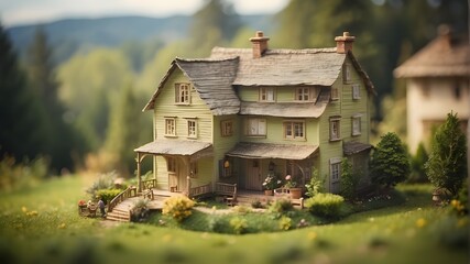 little house ever, tilt-shift, old-fashioned photograph - obrazy, fototapety, plakaty