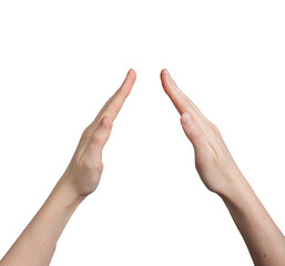 Two hands showing home roof, gesturing, isolated on white background, transparent png