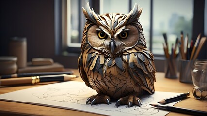 stylized image of an owl for business. Sketching is a creative and inspiring medium for artists.