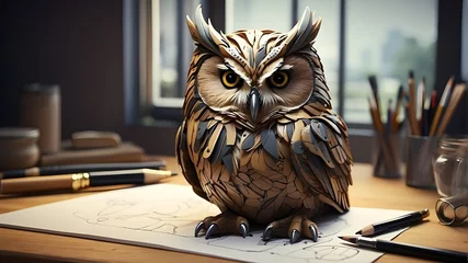 Papier Peint photo Dessins animés de hibou stylized image of an owl for business. Sketching is a creative and inspiring medium for artists.