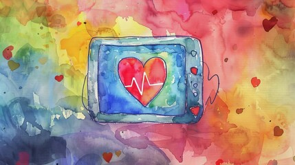 Artistic Watercolor Medical Heart Monitor Concept