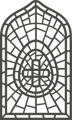 Church stained window with religious Easter symbol. Christian mosaic glass arch with egg. Outline illustration