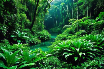 Fototapeta premium tropical forest in the jungle created with generative AI software.