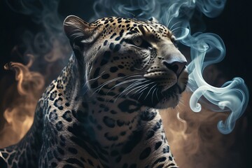 Fototapeta premium close up portrait of a leopard created with generative AI software.