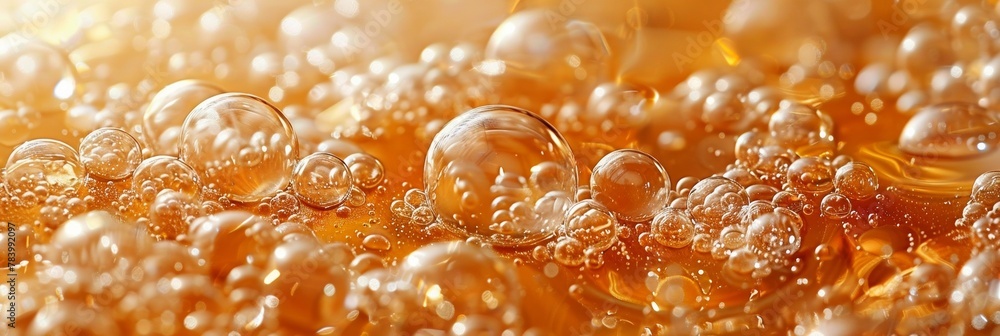 Aufkleber a mesmerizing macro view of honey-like bubbles dancing on a liquid surface.