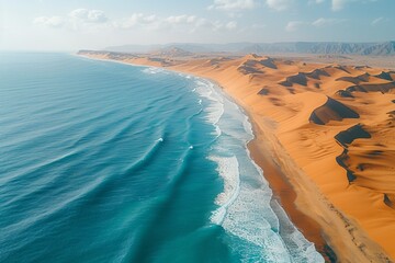 The vast wilderness of the desert meets the rhythmic waves.