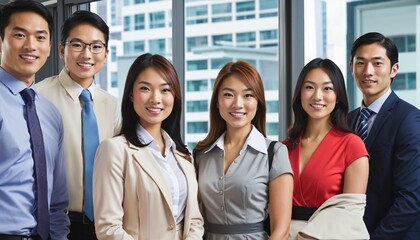 Professional Business Portrait Asian Business team in Bright Colours 