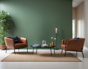 Living room with leather sofa in Bright Colours 