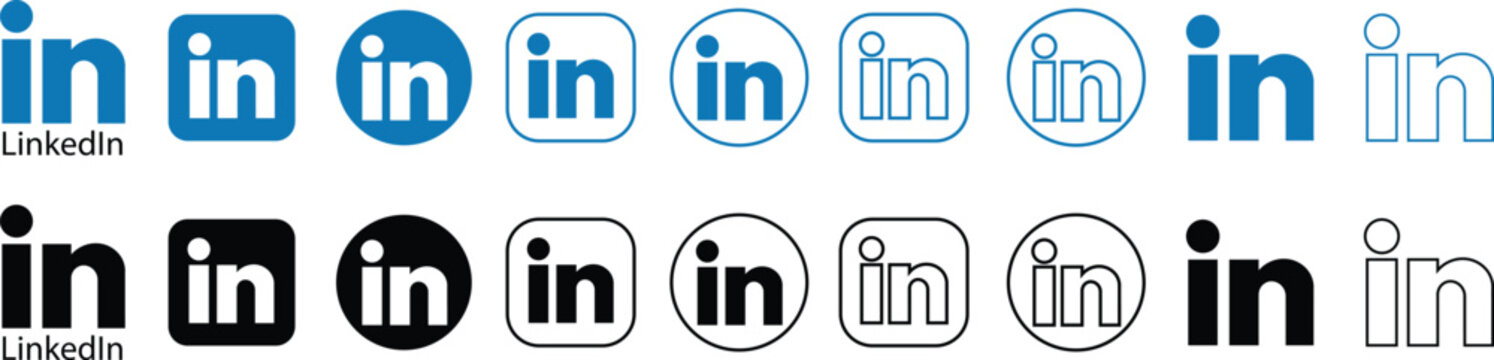 LinkedIn design icon set logo sign blue and black symbol different shape of vector in American business and employment oriented online service operates via websites and mobile apps.
