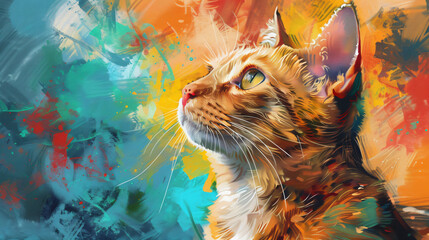 Portrait of orange cat with colorful background