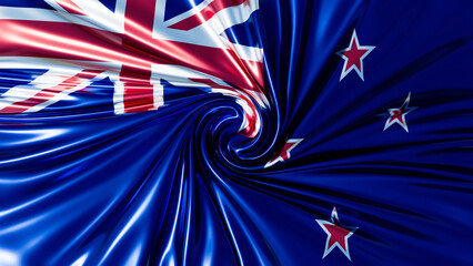 Cosmic Twist of the New Zealand Flag with Silver Ferns and Southern Cross Stars
