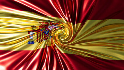 Majestic Twist of the Spanish Flag with the Coat of Arms in Brilliant Hues