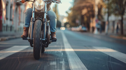 Motorcycle cruising down an urban street