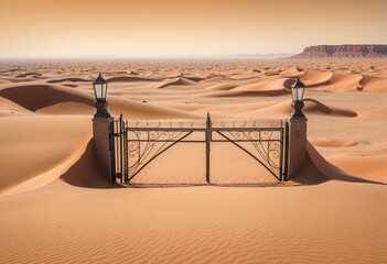 gate to oasis in the middle of the sahara desert concept in Bright Colours  - obrazy, fototapety, plakaty