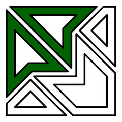 Twisted lines. Intertwined pattern. Line design, geometric scrollwork, seamless shape, modern and unique Islamic drawing, White and green colors