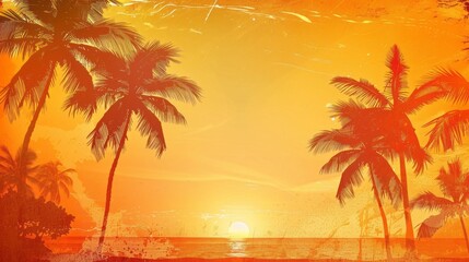 Fototapeta na wymiar An artistic rendering of a tropical sunset with silhouetted palm trees, reflecting warmth, holiday, and the beauty of nature during dusk
