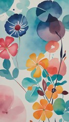 Vibrant Watercolor Floral Splash Art on Grunge Texture Background in Bright Colours 
