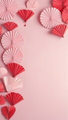 Heap gentle pink and red hearts of chinese paper fans in Bright Colours 