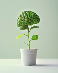 Conceptual brainshaped plant growing upwards, representing innovation, growth, and intellectual cultivation ar 43