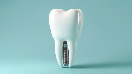 3D illustration of a white human tooth and gum with a dental implant