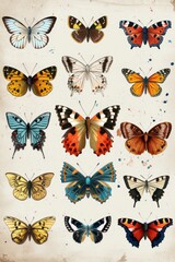 This image showcases a beautifully detailed collection of butterflies, each with unique markings and shades, symbolizing transformation and grace