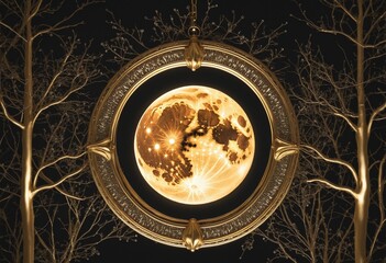 Elegant golden frame in bright colours  Moon Supermoon