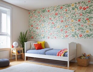 Kid room wallpaper, in bright colours posters in child room interior