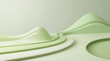 Zen Contours - Softly undulating hills in gentle green hues, rendered in 3D for a minimalist and...