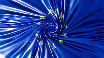 Dynamic Swirl of the European Union Flag with Radiating Yellow Stars - obrazy, fototapety, plakaty
