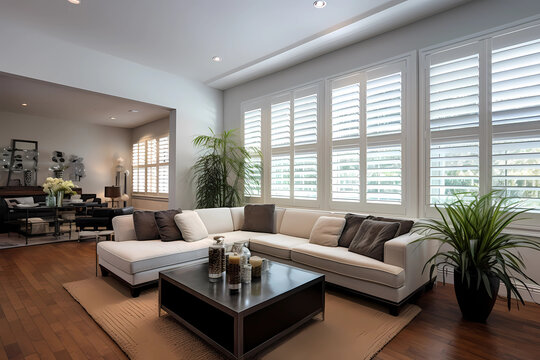 Plantation shutters, classic and versatile window treatments, feature adjustable louvers mounted on a solid frame, providing an elegant and functional solution that allows for precise control of light