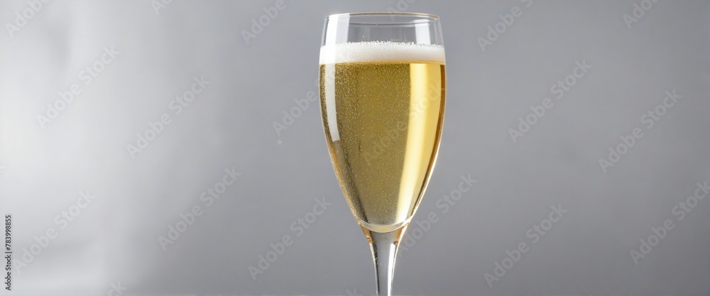 Wall mural a glass of champagne on a silver in bright colours with highlights for christmas and new year