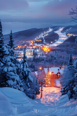 Pristine Winter Wonderland: Scenic Panorama of Ski Resorts in New Hampshire