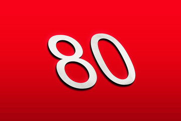 3D white logo design of number 80 on red background.