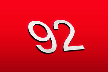 3D white logo design of number 92 on red background. - obrazy, fototapety, plakaty
