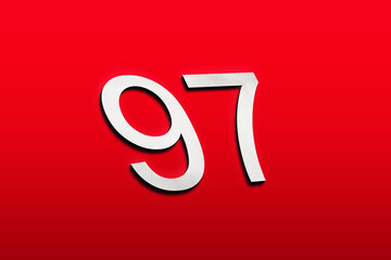 3D white logo design of number 97 on red background.