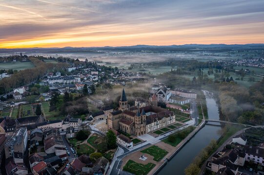 Aerial View of Paray-le-Monial, Sa&ocirc;ne-et-Loire, France