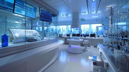 Obraz premium Futuristic AI Drug Discovery Lab: High-Tech Research