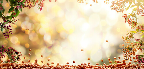 Warm sunlight filters through autumn leaves with bokeh and beans.